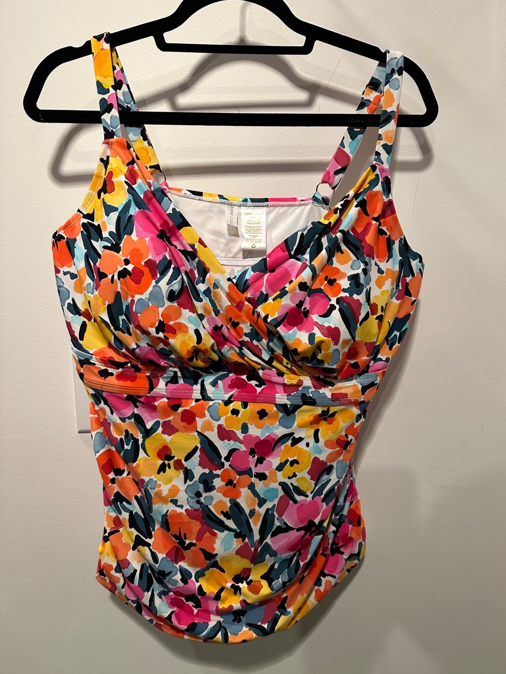Anne Cole Floral Swim Tankini Top - Pink, Orange, Yellow, Blue, Cream 20W